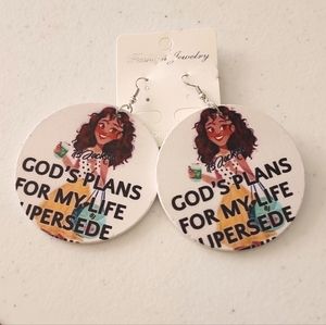 3 for $18 Black Girl Fly Real Wood African Pierced Earrings 1 1/2 Inches